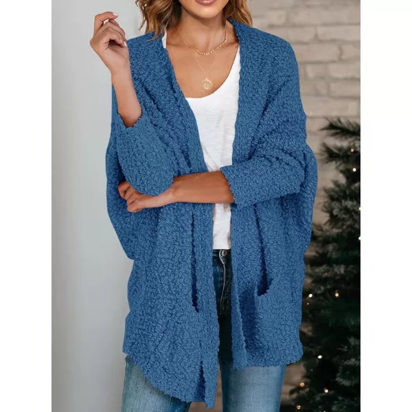 Saodimallsu Womens Chunky Popcorn Cardigan Oversized Open Front Boyfriend Batwing Long Sleeve Fuzzy Knit SweatersRoyal Blue