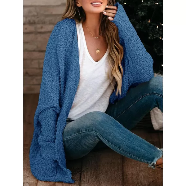 Saodimallsu Womens Chunky Popcorn Cardigan Oversized Open Front Boyfriend Batwing Long Sleeve Fuzzy Knit SweatersRoyal Blue