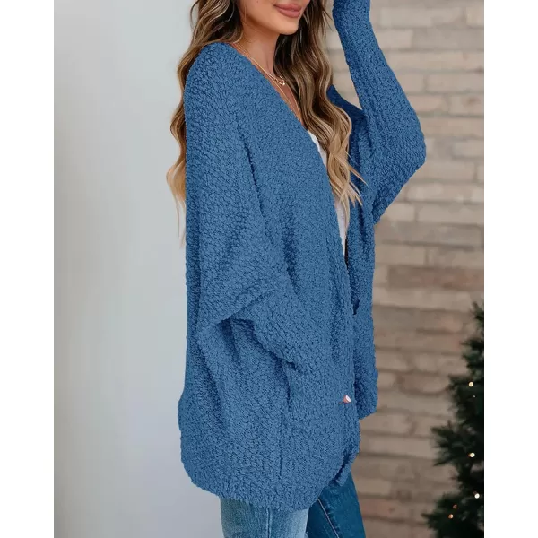 Saodimallsu Womens Chunky Popcorn Cardigan Oversized Open Front Boyfriend Batwing Long Sleeve Fuzzy Knit SweatersRoyal Blue