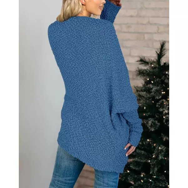 Saodimallsu Womens Chunky Popcorn Cardigan Oversized Open Front Boyfriend Batwing Long Sleeve Fuzzy Knit SweatersRoyal Blue