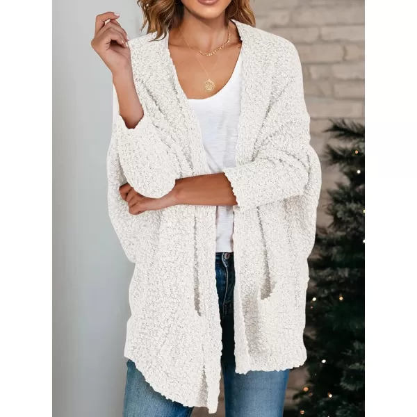 Saodimallsu Womens Chunky Popcorn Cardigan Oversized Open Front Boyfriend Batwing Long Sleeve Fuzzy Knit SweatersWhite