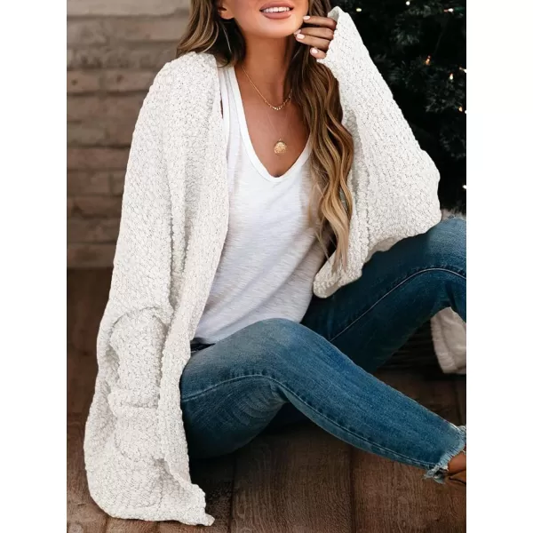 Saodimallsu Womens Chunky Popcorn Cardigan Oversized Open Front Boyfriend Batwing Long Sleeve Fuzzy Knit SweatersWhite