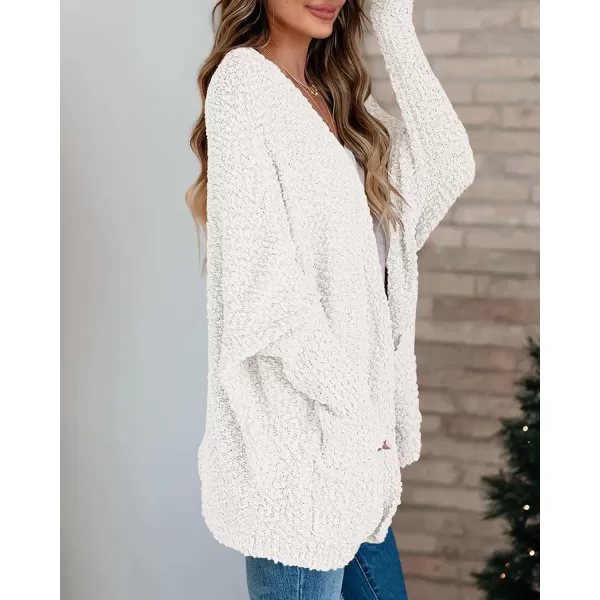 Saodimallsu Womens Chunky Popcorn Cardigan Oversized Open Front Boyfriend Batwing Long Sleeve Fuzzy Knit SweatersWhite