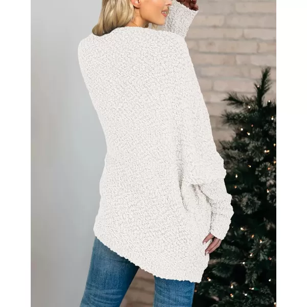 Saodimallsu Womens Chunky Popcorn Cardigan Oversized Open Front Boyfriend Batwing Long Sleeve Fuzzy Knit SweatersWhite