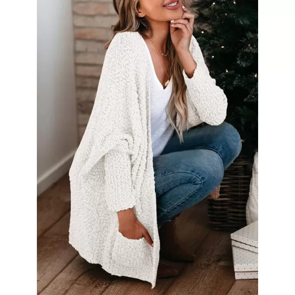 Saodimallsu Womens Chunky Popcorn Cardigan Oversized Open Front Boyfriend Batwing Long Sleeve Fuzzy Knit SweatersWhite