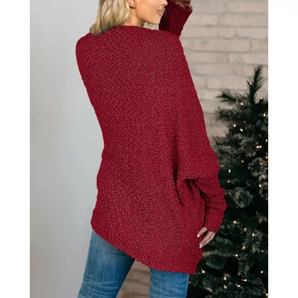 Saodimallsu Womens Chunky Popcorn Cardigan Oversized Open Front Boyfriend Batwing Long Sleeve Fuzzy Knit SweatersWine Red