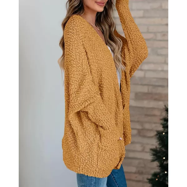 Saodimallsu Womens Chunky Popcorn Cardigan Oversized Open Front Boyfriend Batwing Long Sleeve Fuzzy Knit SweatersYellow