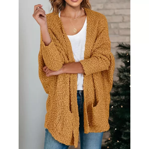 Saodimallsu Womens Chunky Popcorn Cardigan Oversized Open Front Boyfriend Batwing Long Sleeve Fuzzy Knit SweatersYellow