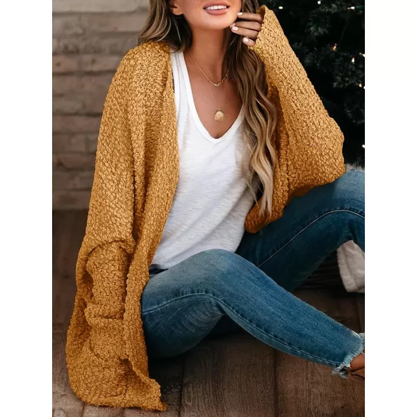 Saodimallsu Womens Chunky Popcorn Cardigan Oversized Open Front Boyfriend Batwing Long Sleeve Fuzzy Knit SweatersYellow