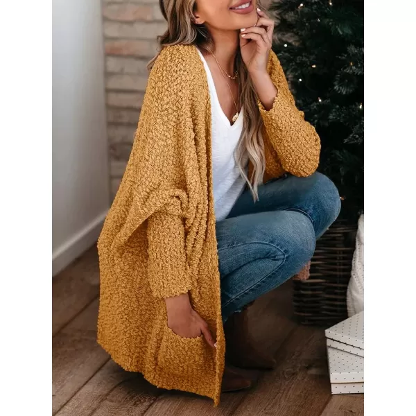 Saodimallsu Womens Chunky Popcorn Cardigan Oversized Open Front Boyfriend Batwing Long Sleeve Fuzzy Knit SweatersYellow