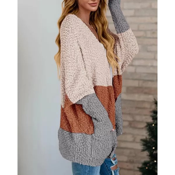 Saodimallsu Womens Chunky Popcorn Cardigan Oversized Open Front Boyfriend Batwing Long Sleeve Fuzzy Knit SweatersZbrown