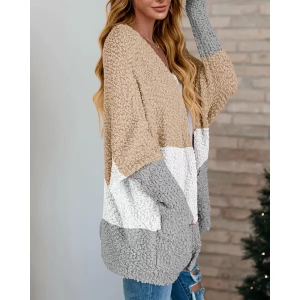 Saodimallsu Womens Chunky Popcorn Cardigan Oversized Open Front Boyfriend Batwing Long Sleeve Fuzzy Knit SweatersZkhaki