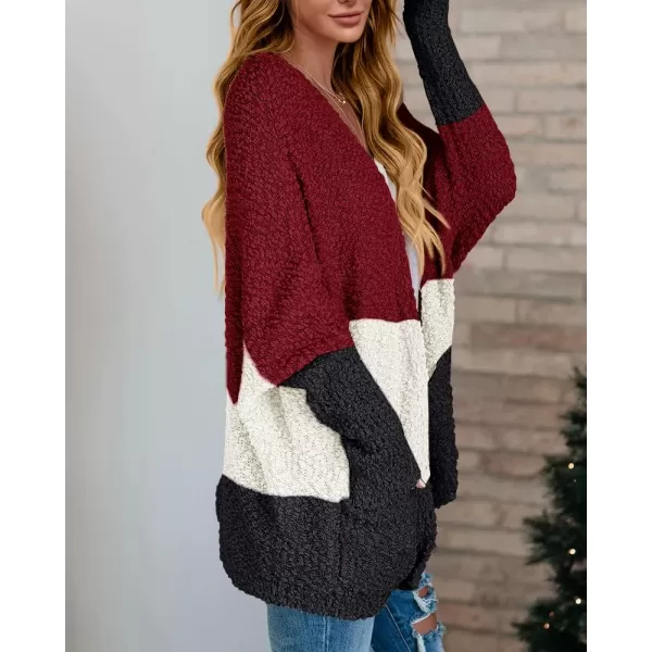 Saodimallsu Womens Chunky Popcorn Cardigan Oversized Open Front Boyfriend Batwing Long Sleeve Fuzzy Knit SweatersZwine Red