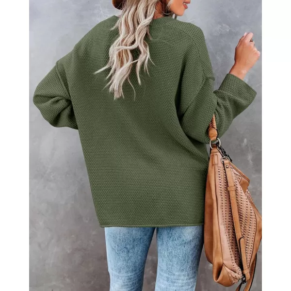 Saodimallsu Womens Oversized Sweaters Batwing Long Sleeve Loose V Neck Button Henley Tops Pullover Knit JumperArmy Green