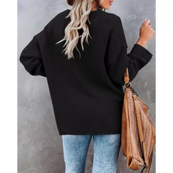 Saodimallsu Womens Oversized Sweaters Batwing Long Sleeve Loose V Neck Button Henley Tops Pullover Knit JumperBlack