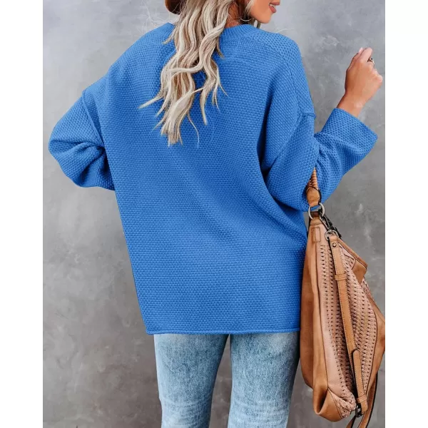 Saodimallsu Womens Oversized Sweaters Batwing Long Sleeve Loose V Neck Button Henley Tops Pullover Knit JumperBlue