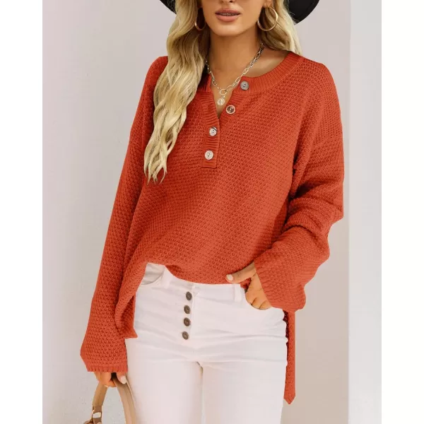 Saodimallsu Womens Oversized Sweaters Batwing Long Sleeve Loose V Neck Button Henley Tops Pullover Knit JumperBrick RedPumpkin Orange