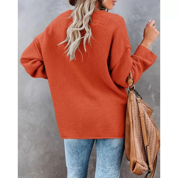 Saodimallsu Womens Oversized Sweaters Batwing Long Sleeve Loose V Neck Button Henley Tops Pullover Knit JumperBrick RedPumpkin Orange