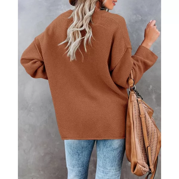 Saodimallsu Womens Oversized Sweaters Batwing Long Sleeve Loose V Neck Button Henley Tops Pullover Knit JumperBrown