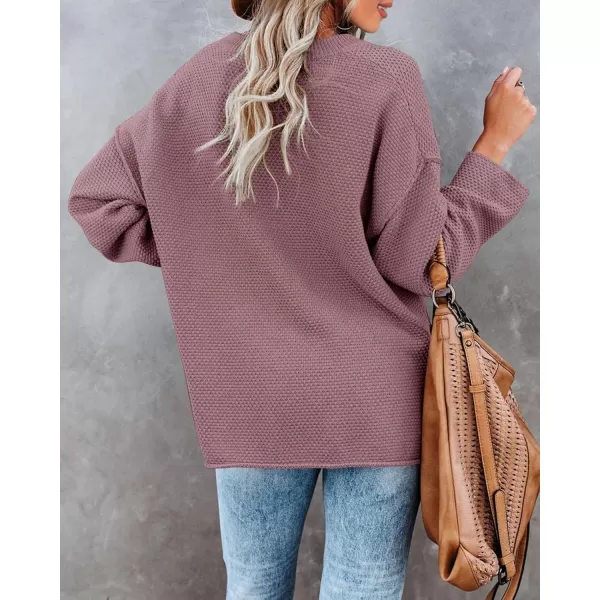 Saodimallsu Womens Oversized Sweaters Batwing Long Sleeve Loose V Neck Button Henley Tops Pullover Knit JumperDark Purple