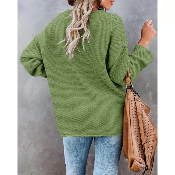 Saodimallsu Womens Oversized Sweaters Batwing Long Sleeve Loose V Neck Button Henley Tops Pullover Knit JumperGrass Green