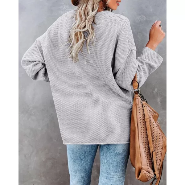 Saodimallsu Womens Oversized Sweaters Batwing Long Sleeve Loose V Neck Button Henley Tops Pullover Knit JumperGray