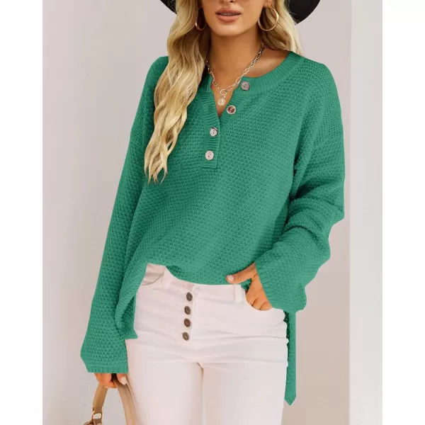 Saodimallsu Womens Oversized Sweaters Batwing Long Sleeve Loose V Neck Button Henley Tops Pullover Knit JumperLake Green