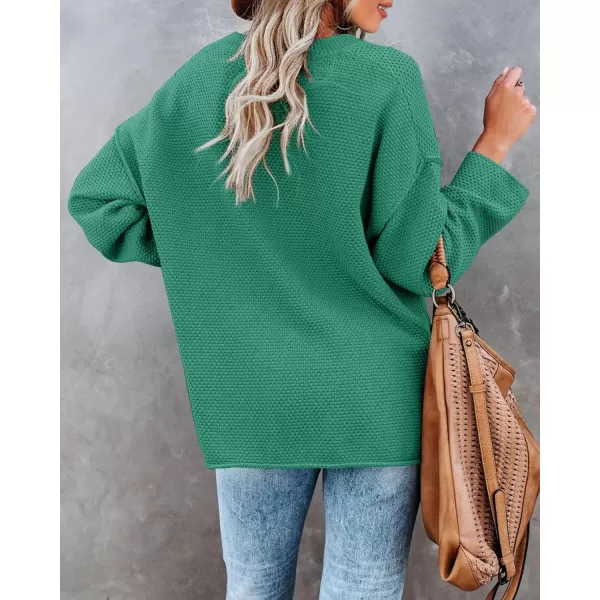 Saodimallsu Womens Oversized Sweaters Batwing Long Sleeve Loose V Neck Button Henley Tops Pullover Knit JumperLake Green