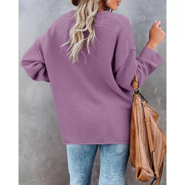 Saodimallsu Womens Oversized Sweaters Batwing Long Sleeve Loose V Neck Button Henley Tops Pullover Knit JumperPurple