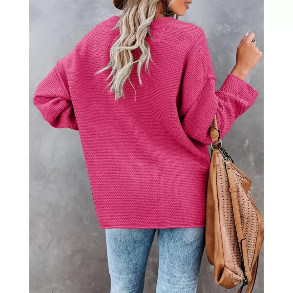 Saodimallsu Womens Oversized Sweaters Batwing Long Sleeve Loose V Neck Button Henley Tops Pullover Knit JumperRose Red