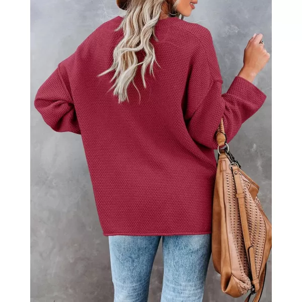 Saodimallsu Womens Oversized Sweaters Batwing Long Sleeve Loose V Neck Button Henley Tops Pullover Knit JumperWine Red