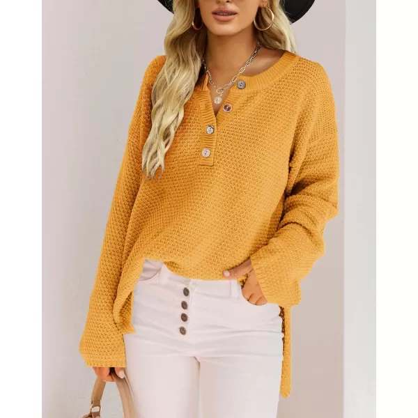 Saodimallsu Womens Oversized Sweaters Batwing Long Sleeve Loose V Neck Button Henley Tops Pullover Knit JumperYellow