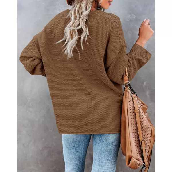 Saodimallsu Womens Oversized Sweaters Batwing Long Sleeve Loose V Neck Button Henley Tops Pullover Knit JumperZ1 Brown