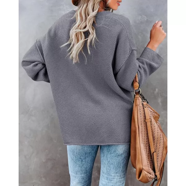 Saodimallsu Womens Oversized Sweaters Batwing Long Sleeve Loose V Neck Button Henley Tops Pullover Knit JumperZ1 Dark Grey