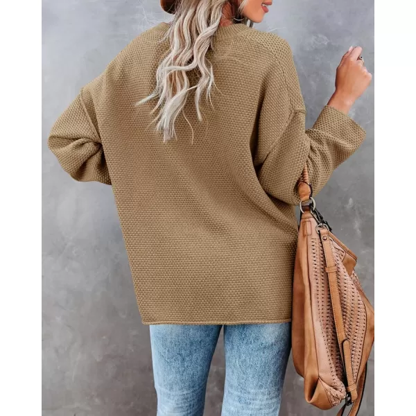 Saodimallsu Womens Oversized Sweaters Batwing Long Sleeve Loose V Neck Button Henley Tops Pullover Knit JumperZ1 Dark Khaki