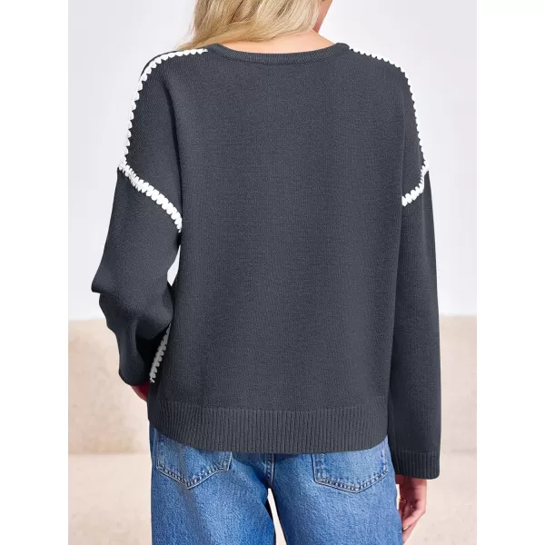 Saodimallsu Womens Sweaters Crewneck Long Sleeve Fall Chunky Knit Sweater Color Block Slouchy Loose Pullover Jumper TopsDark Grey