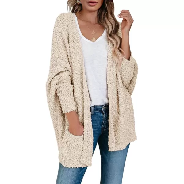 Saodimallsu Womens Chunky Popcorn Cardigan Oversized Open Front Boyfriend Batwing Long Sleeve Fuzzy Knit SweatersApricot