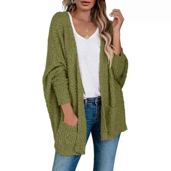 Saodimallsu Womens Chunky Popcorn Cardigan Oversized Open Front Boyfriend Batwing Long Sleeve Fuzzy Knit SweatersArmy Green