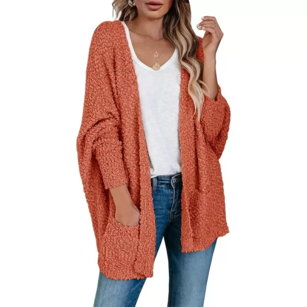 Saodimallsu Womens Chunky Popcorn Cardigan Oversized Open Front Boyfriend Batwing Long Sleeve Fuzzy Knit SweatersBrick Red