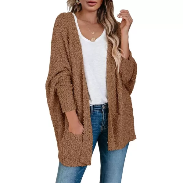 Saodimallsu Womens Chunky Popcorn Cardigan Oversized Open Front Boyfriend Batwing Long Sleeve Fuzzy Knit SweatersCoffee