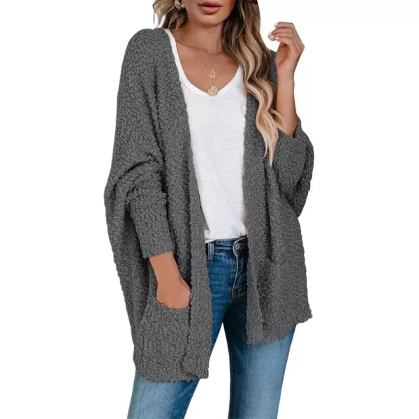 Saodimallsu Womens Chunky Popcorn Cardigan Oversized Open Front Boyfriend Batwing Long Sleeve Fuzzy Knit SweatersDark Grey