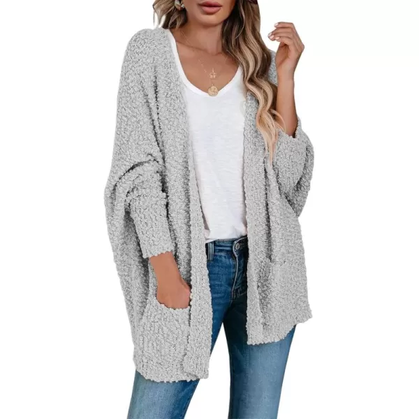 Saodimallsu Womens Chunky Popcorn Cardigan Oversized Open Front Boyfriend Batwing Long Sleeve Fuzzy Knit SweatersGray