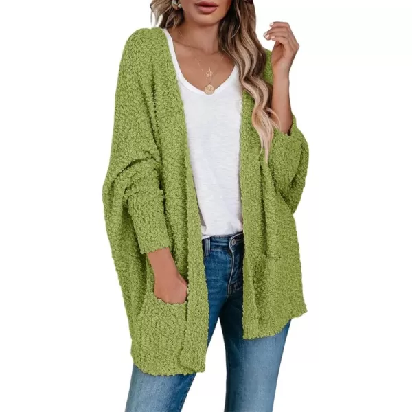 Saodimallsu Womens Chunky Popcorn Cardigan Oversized Open Front Boyfriend Batwing Long Sleeve Fuzzy Knit SweatersGreen