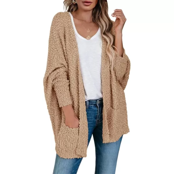 Saodimallsu Womens Chunky Popcorn Cardigan Oversized Open Front Boyfriend Batwing Long Sleeve Fuzzy Knit SweatersKhaki