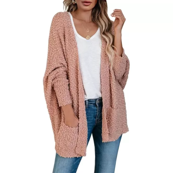 Saodimallsu Womens Chunky Popcorn Cardigan Oversized Open Front Boyfriend Batwing Long Sleeve Fuzzy Knit SweatersPink