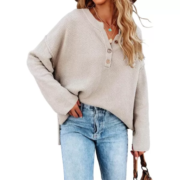 Saodimallsu Womens Oversized Sweaters Batwing Long Sleeve Loose V Neck Button Henley Tops Pullover Knit JumperAs Show