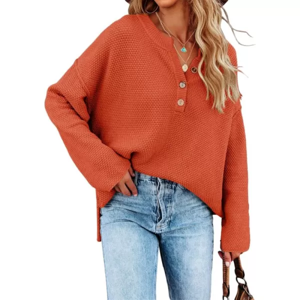 Saodimallsu Womens Oversized Sweaters Batwing Long Sleeve Loose V Neck Button Henley Tops Pullover Knit JumperBrick RedPumpkin Orange