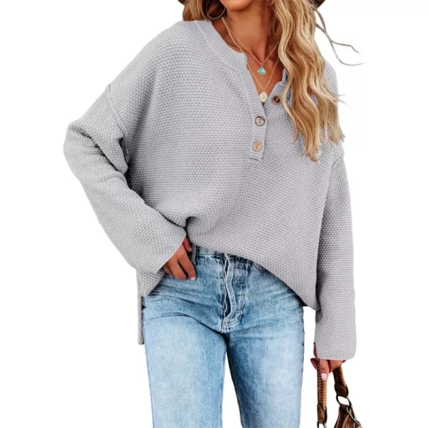 Saodimallsu Womens Oversized Sweaters Batwing Long Sleeve Loose V Neck Button Henley Tops Pullover Knit JumperGray