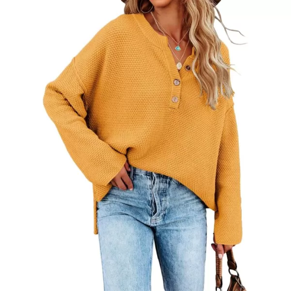 Saodimallsu Womens Oversized Sweaters Batwing Long Sleeve Loose V Neck Button Henley Tops Pullover Knit JumperYellow