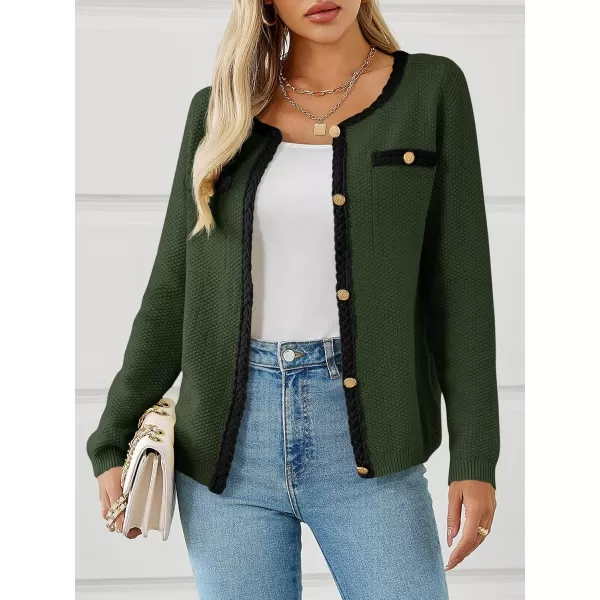 Saodimallsu Womens Button Up Cardigan Long Sleeve Open Front Cable Knit Fall Trendy Sweater Jacket with PocketsArmy Green